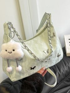 Womens Summer 2024 Autumn Winter New Casual Pleated Single Shoulder Tote Bag This Years Commuting Crossbody Bag Soft Handbag