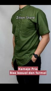 Kemeja Pria Dewasa Lengan Pendek Polos HItam Putih Cowok Kerja Kasual