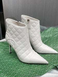 Fashionable White Leather Pointed Toe High Heel Short Boots Womens Autumn Winter New Style Small Size Bue Venin Boots