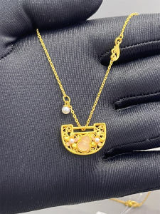 New Chinese Style Womens Necklace Crystal Gourd Sweater Chain Gold Plated 18K Yellow Gold Warm Jade Tangerine Powder Fresh Design Fashion Jewelry