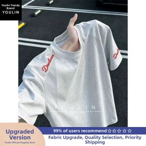 YOULIN | American Red Label Embroidered Boxy Deconstruction T-Shirt 5/8 Sleeve