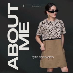 (MegaSALE). (นางแบบใส่ชุดขาย) V2 JungLE LeoPaRD DreSS เก๋ๆชิลๆ เดรสลายเสือ ทูโทนสุดเก๋ เดรสสั้น ใส่สบายแต่งง่าย เดรสแขนสั้น มีกระเป๋าล้วง