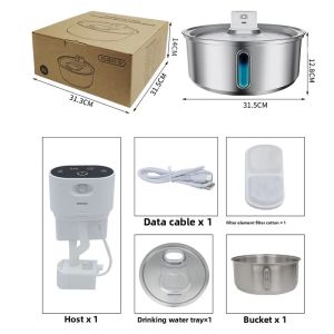 Stainless Steel Dog Water Fountain 8L Battery-Powered Motion Sensor Wireless Bowl with Quiet Pump & Filter for Cats/Dogs