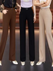 High Waist Draped Thin Autumn Pants for Women Straight Leg Casual Trousers High Waist Long Pants Commute Style Simple Design