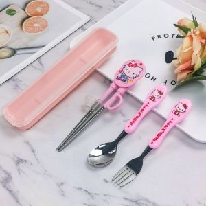 304 Stainless Steel Cartoon Baby Cutlery Set Cute Childrens Tableware Spoon Fork Training Chopsticks Three-Piece Set for Kids