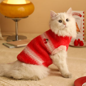 Warm Faux Fur Cat Sweater Autumn Winter Anti Shedding Pet Clothes Cute Cherry Pattern Hoodie Style Cat Coat for Cats And Kittens