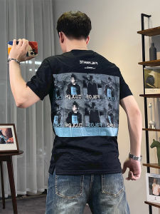 Summer Slim Fit Cotton Linen Short Sleeve T-Shirt round Neck Half Sleeve Print Trendy Youth Casual Comfortable Cool Feeling