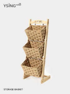 YSINGHOME | Multi-level Wooden Rattan-Style Storage Rack