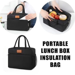 Solid Color Lunch Bag with Aluminum Foil Interior Zipper Closure Large Capacity Portable Work Tote Bag Storage Bag Handbag