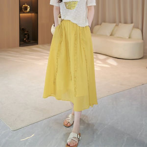 Shalldoer | กระโปรงทรงเอเอวสูงทรงเอผ่าหน้าดีไซน์เก๋ไก๋สำหรับผู้หญิงในช่วงฤดูร้อนปี 2025 กระโปรงทรงเอทรงหลวมกระโปรงยาวปานกลาง