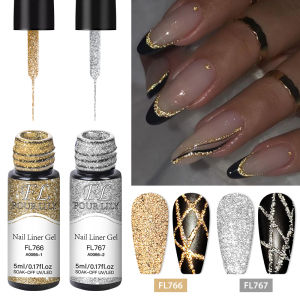 Bộ Gel Vẽ Móng Ánh Kim Phản Quang Vàng Bạc Dùng Cho Vẽ Móng Kiểu Pháp Tự Làm Vẽ Tranh Graffiti Thiết Kế Sọc Chất Liệu Acrylic Copolymer Thân Thiện Với Môi Trường 7ml