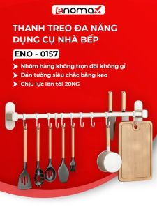 Thanh treo dán tường Enomax treo đồ nhà bếp treo nắp nồi chất liệu nhôm hàng không cao cấp trọn đời không gỉ.