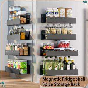 Magnetic Fridge Shelf Spice Storage Rack Refrigerator Side Shelf Kitchen Organizer Shelf Black Iron Household Space Saving