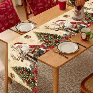 Khăn Trải Bàn Giáng Sinh Ông Già Noel Cổ Điển Trang Trí Nhà Cửa Retro Quà Tặng Giáng Sinh Noel 2025 Năm Mới 2026 Khăn Trải Bàn Polyester