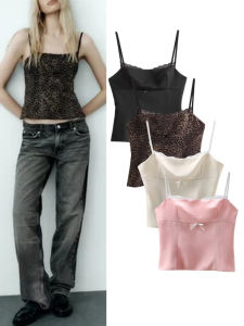 French Style Satin Short Top Womens Summer New Butterfly Knot Camisole Vest Inner Wear Tight Fit Cotton Polyester Blend