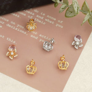 Two-Tone Copper Plated Zirconia Crown Pendant DIY Handmade Jewelry Accessories Material Alloy Fashion Jewelry Supplies
