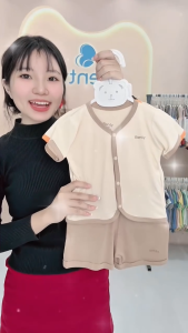 Bộ cộc tay cardigan BENTY phối viền trơn cho bé sơ sinh đến 18 tháng vải mềm mát bé dễ mặc dễ phối