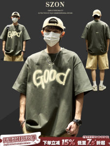 Pure Cotton Graffiti Lettering Loose Fit Short Sleeve Mens T-Shirt Half Sleeve Vintage Style Summer Fashion Casual Tee