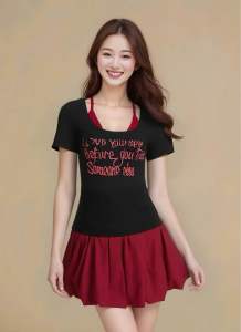 Áo thun nữ phối yếm in họa tiết tinh tế size 40-55kg