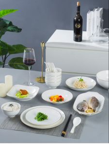 Gold Rimmed Ceramic Dining Set Japanese Style Square Dish Free Combination Chinese Style Fish Plate Bowl Set Home Use