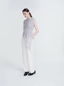 S·DEER | Áo Blouse Không Tay Cổ V Đính Nơ Thêu Bất Quy tắc