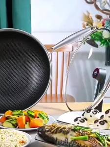 316 Stainless Steel Wok Pan Nonstick Honeycomb Wok Pan Large Deep Stir Frying Pan Skillet With Handle Induction Compatible JT560