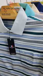 [ลดล้างสต็อก]Alain Delon PoLo เสื้้อโปโลลายทาง เนื้อผ้านุ่ม มีกระเป๋าที่หน้าอก รุ่่น SPK041-1