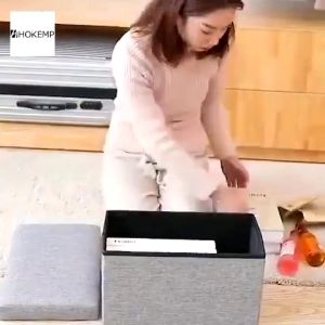 Cotton and Linen Ottoman Storage Box Rectangular Sofa Storage Box Can Sit on Adult Foot Stool Folding Storage Chair