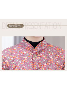 Thickened Camel down Cotton Jacket Womens Autumn Winter Warm Floral Print Close-Fitting Lightweight Coat for Middle-Aged And Elderly