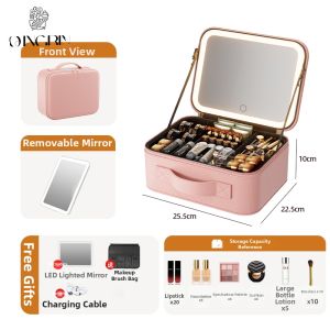 QINGBINJIAJU | Portable LED Lighted Makeup Bag With Mirror