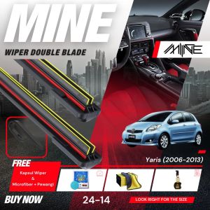 Wiper Frameless Double Blade TOYOTA YARIS 1 Pasang FREE BONUS