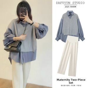 New Fashion Pregnancy Clothes Sets Shirts Wide-leg Pants