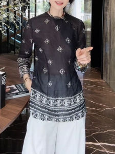 UYFY | Black Round Neck Printed Long Sleeve Shirt Womens Fashionable Ageless Autumn New Style Versatile Top Korean Loose Fit High Waist