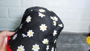 Topi Bucket Anak Perempuan Tali Motif Bunga Daisy Bahan Drill Usia 2 - 8 Tahun