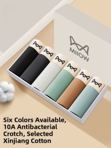 Miiow | Mens Cotton Underwear Pure Cotton Antibacterial Boxer Shorts Teenage Sports Briefs Mid Waist Breathable Quick Dry Comfortable