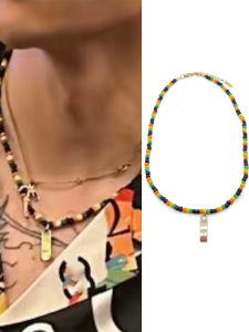 Fashionable Black Orange Yellow Green Beaded Pendant Necklace Circle Clasp Lockbone Chain Trendy All-Match Titanium Steel Pendant Jewelry