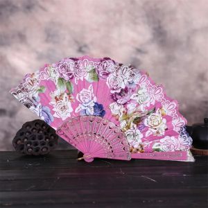 2024 Vintage Silk Fan Floral Pattern Decorative Wedding Party Chinese Japanese Bamboo Fan Dance Hand Fan Flower Fan