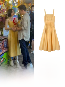 สลิงสีเหลืองส่องแสง เดรส มีเปลือย พลีท เอวซับยาว เดรส สําหรับผู้หญิง เซ็กซี่ ฤดูร้อน ผ้าชีฟอง เดรส โดย Qing Lan