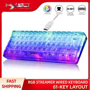 HXSJ 60% Wired Transparent Gaming Keyboard RGB Backlit Ultra-Compact Waterproof Small Compact 61 Keys Keyboard for PC/Mac