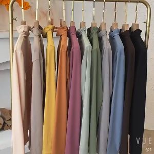 Women Inner Muslim Blouse Turtle Neck High Collar Long Sleeve Polyester Shirt Baju Wanita T-013