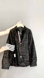 Áo Khoác Bomber Nam Nữ TB Vải Dạ Đan Kim Tuyến Thêu 4 Sọc Trắng Lót Gió Trong Bản Cao Cấp
