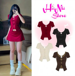 Áo Thun Tay Ngắn Phối Ren Dáng Ôm Tôn Dáng Chất Cotton Mềm Mịn Co Giãn Thoải Mái - Hồng Nhi Store