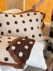 Anlanyan Pure Cotton Flannel Pillowcase Pair Lace Trimmed Double-Sided Use Four Layers Wide Large 55*80cm Bedding Accessories