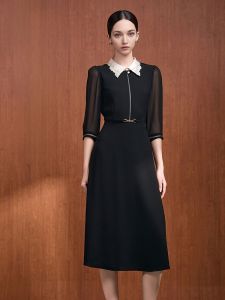 MY TENO | Elegant Black Shirt Dress With Waist-Cinching Detail By Matinu Autumn Winter Seasonal Fashionable Simple Design Long Dress