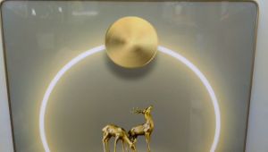 Himalaya Painting Money Tree With Deer (35cmx50cm) Fiber Glass with Aluminum Frame Sintraboard Decorative WallNo Light