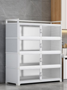 Kitchen Storage Rack Aluminum Alloy Cabinet with Door Home Use Bowl Cabinet Multi-Function Dining Room Sideboard Organizer