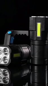 New Senter LED Sorot Jarak Jauh 4 LED COB Light Super Terang Anti Air