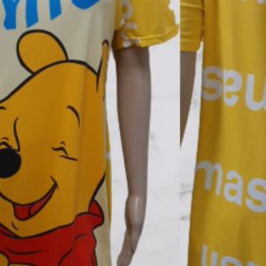 MBS Women Teenager Adult Cotton Polyester Cartoon Printed Elastic Fabric Nightdress Sleepwear