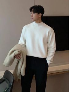 เสื้อยืดคอกลมแขนยาวสีขาวสไตล์เกาหลี ทรงหลวม ทรงปกติ สำหรับผู้ชาย เสื้อชั้นใน ฤดูหนาว ดีไซน์เรียบง่าย สวมใส่สบาย
