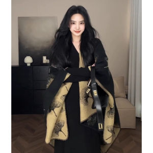 Zanning | Ginkgo Leaf Design Shawl for Women to Match Cheongsam and Dresses Autumn Winter